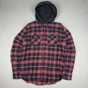 DC Shoes Plaid Flannel Shirt Jacket – Red/Black – Size Medium – Hoodie Hybrid